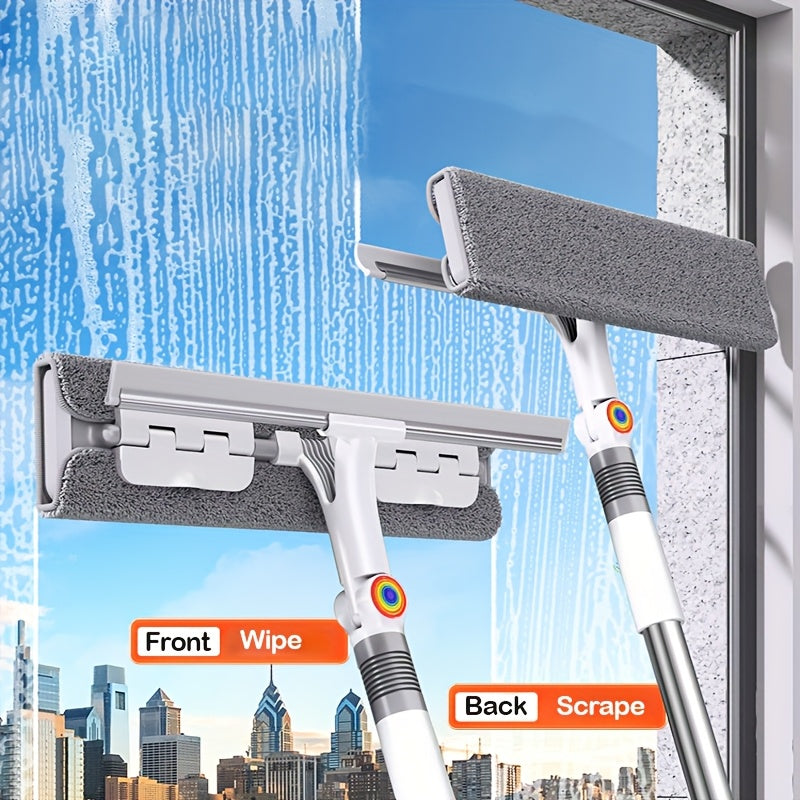Long Handle Glass Cleaning Brush, 2-in-1 Glass Cleaning Scraper