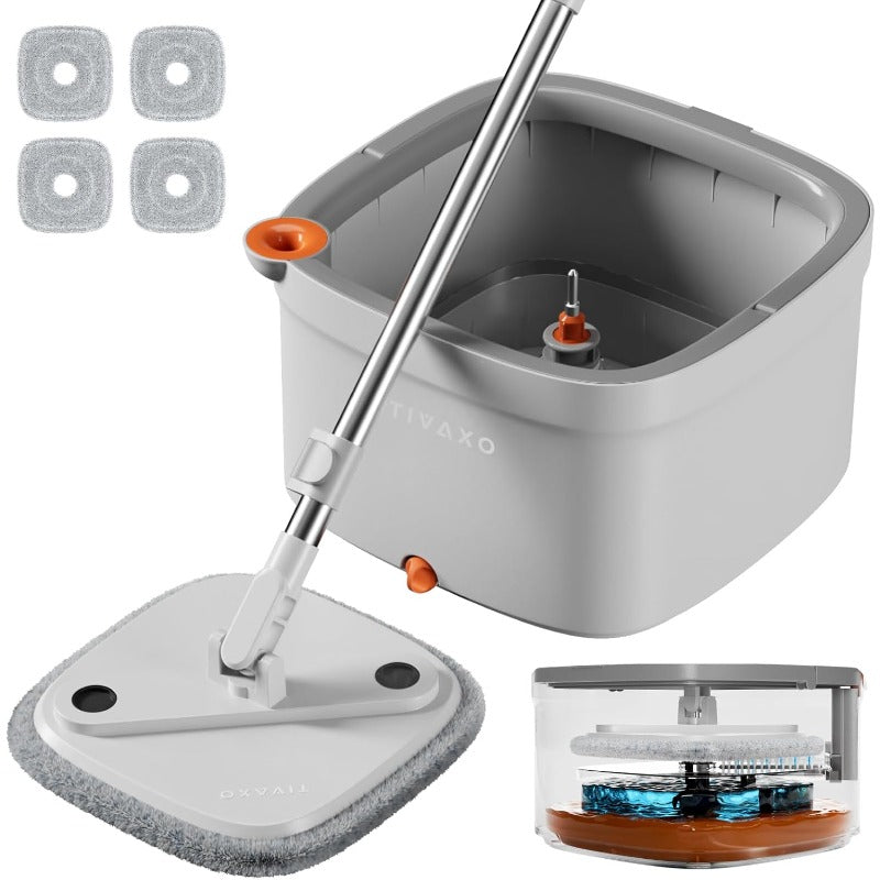 All-in-One Spin Mop and Bucket Cleaning System with Self-Separating Dirty Water System