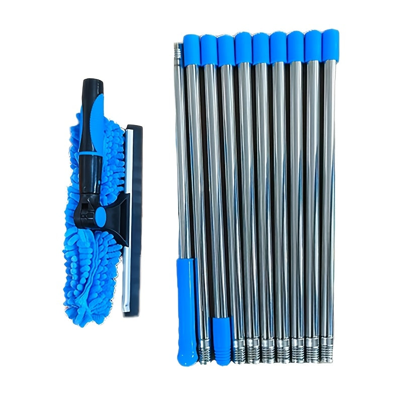 2-in-1 Window Cleaning Brush and Scraper Kit with Extendable Blue Handle