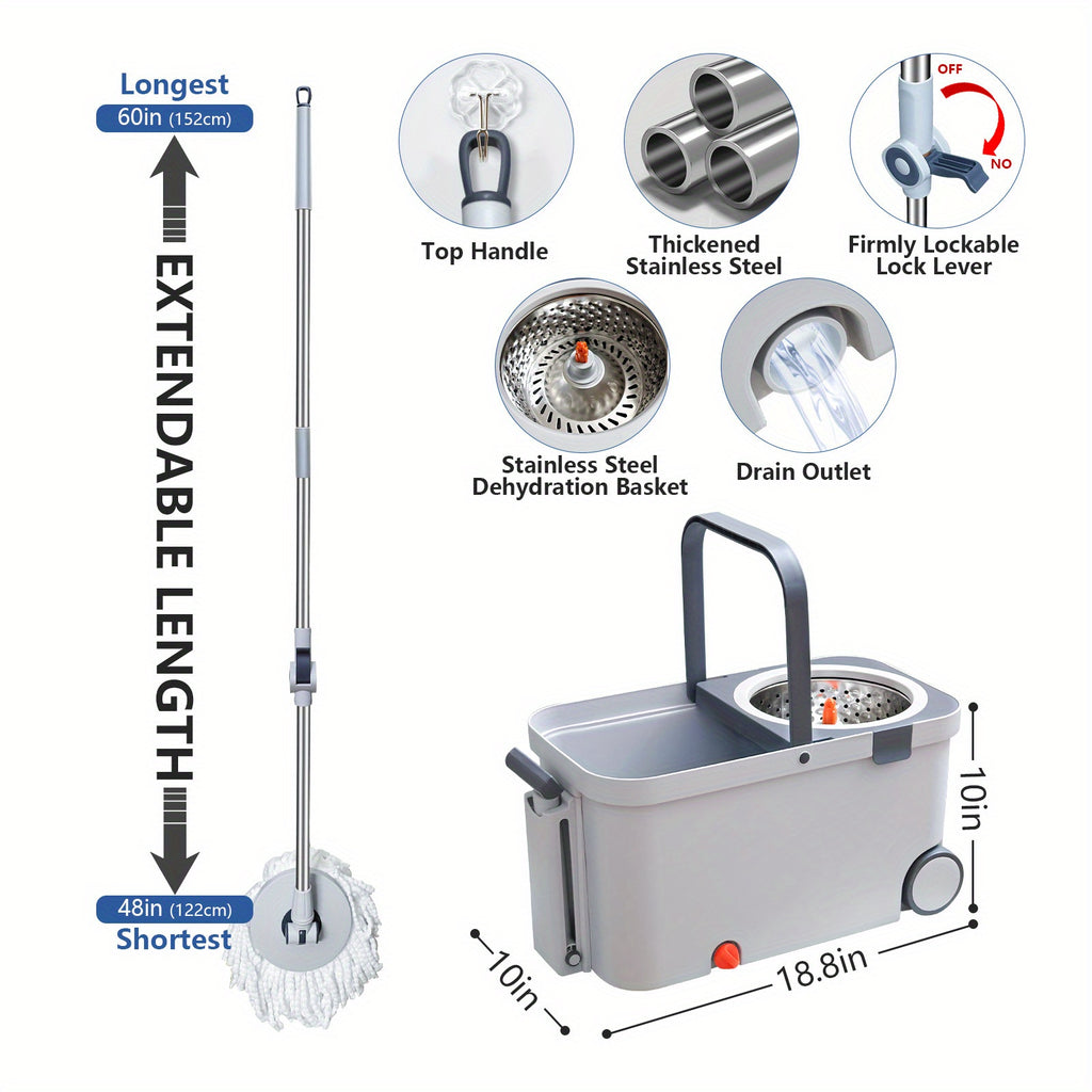 Spin Mop and Bucket with Wringer System, Floor Cleaning Tool with 6 Microfiber Replacement Head Refills
