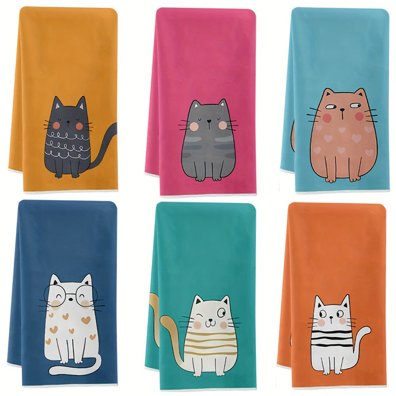 Absorbent Dishcloths 6pcs Multicolor Funny Closed-Eye Cat Print Kitchen Towels | Super Soft