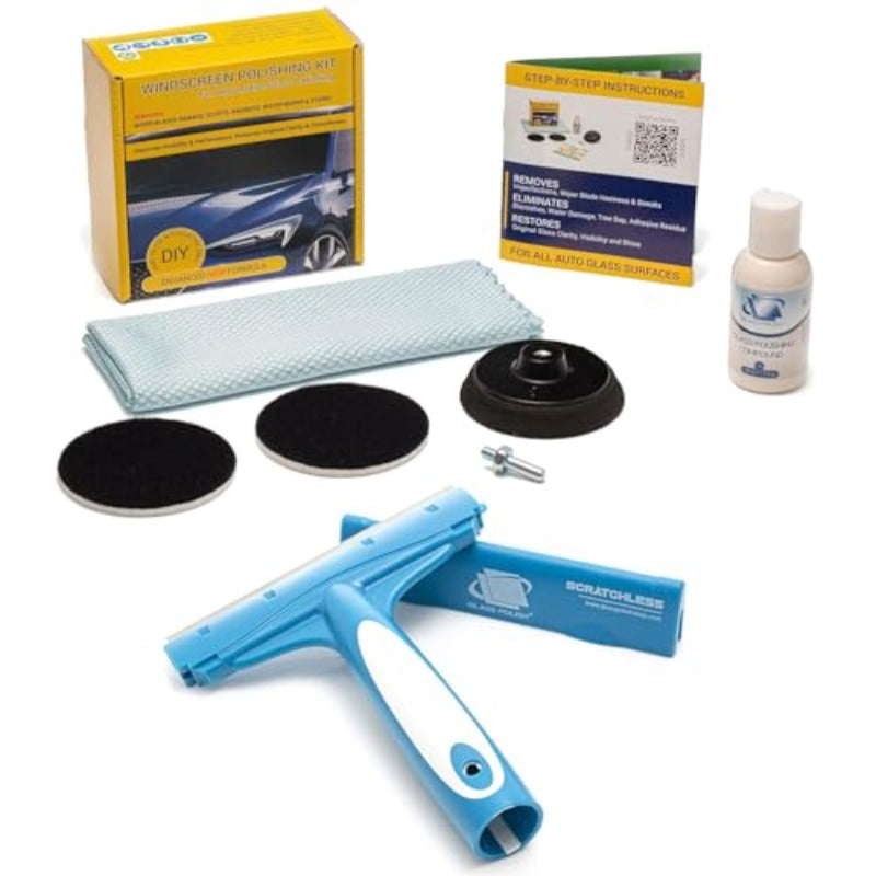 Set of 3 Windshield Polishing Kit and Professional 6 SCRATCHLESS Glass Scraper