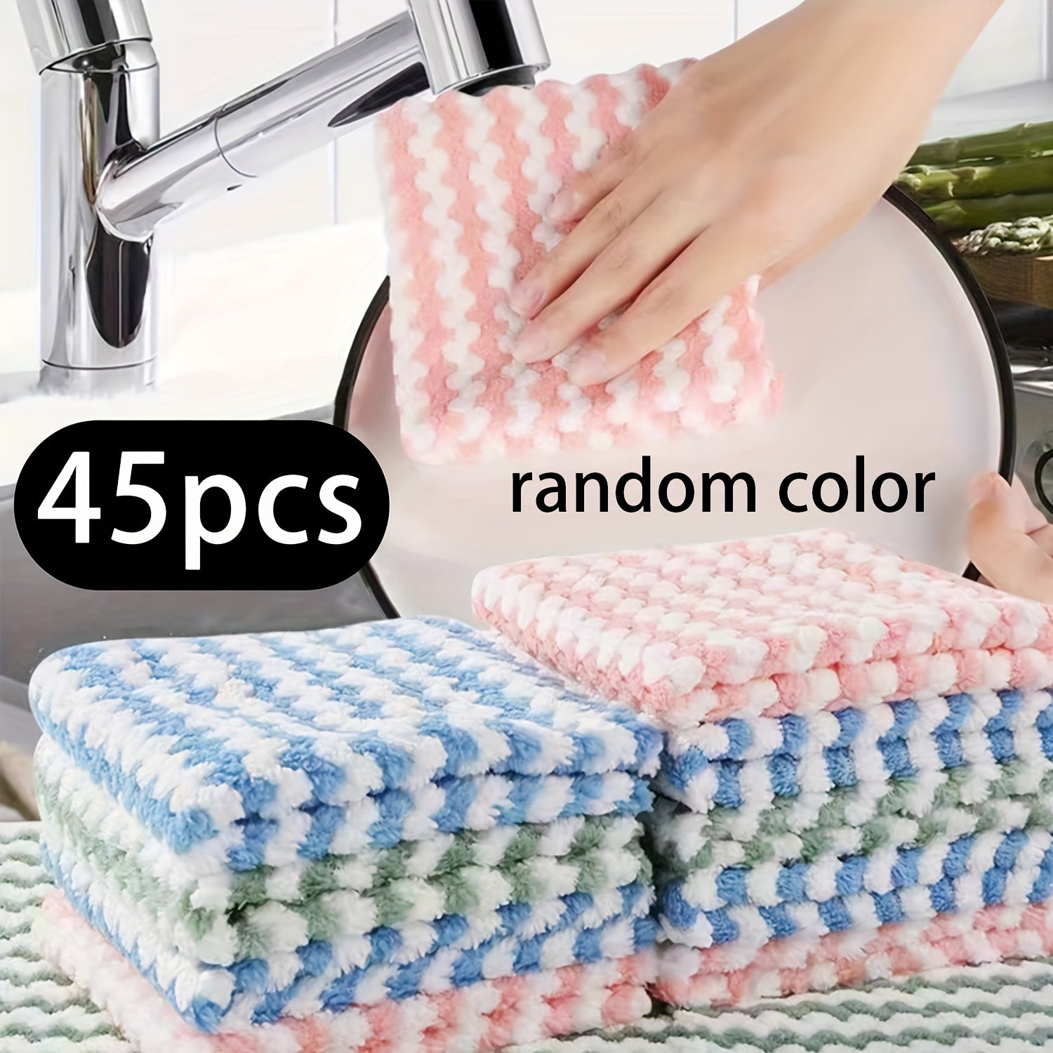 45pcs Ultra-Absorbent Microfiber Cleaning Cloths - Oil & Grease Resistant