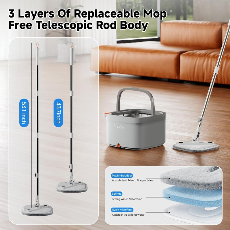 All-in-One Spin Mop and Bucket Cleaning System with Self-Separating Dirty Water System