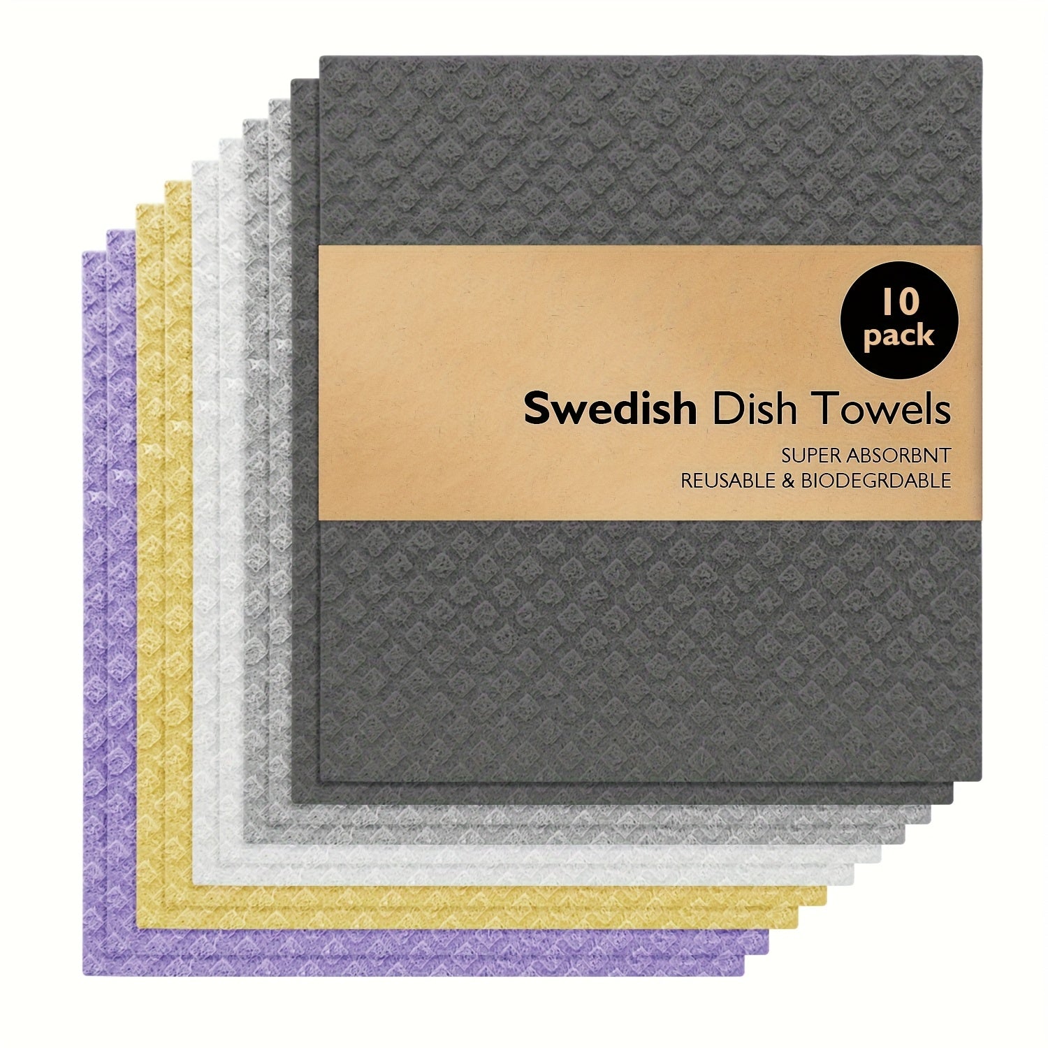10Pack Swedish Dishcloths, Wood Pulp Dish Towel, Cleaning Cloth