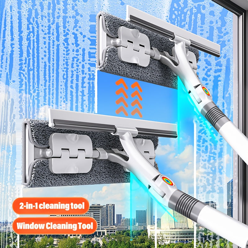 Long Handle Glass Cleaning Brush, 2-in-1 Glass Cleaning Scraper