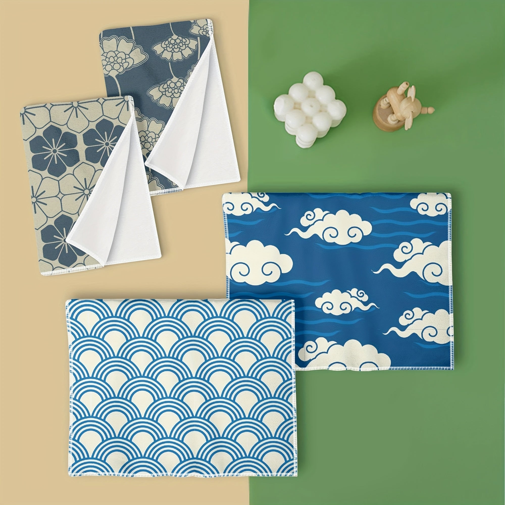 4 Dishcloths, Kitchen Towels Of 4 Dishcloths Featuring Japanese-Inspired Designs