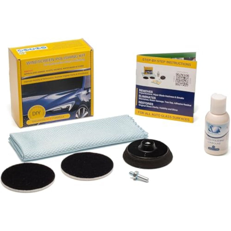 Set of 3 Windshield Polishing Kit and Professional 6 SCRATCHLESS Glass Scraper
