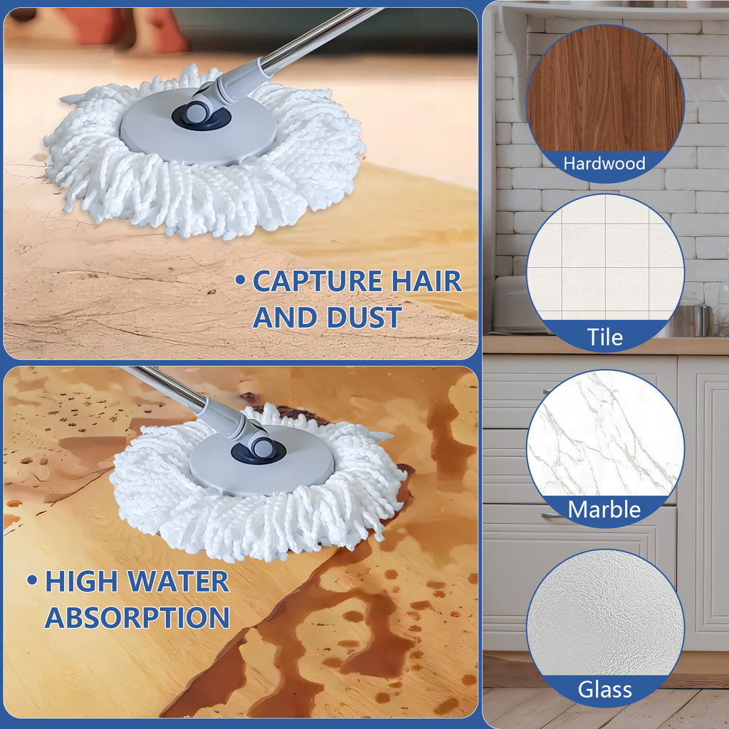 Spin Mop and Bucket with Wringer System, Floor Cleaning Tool with 6 Microfiber Replacement Head Refills
