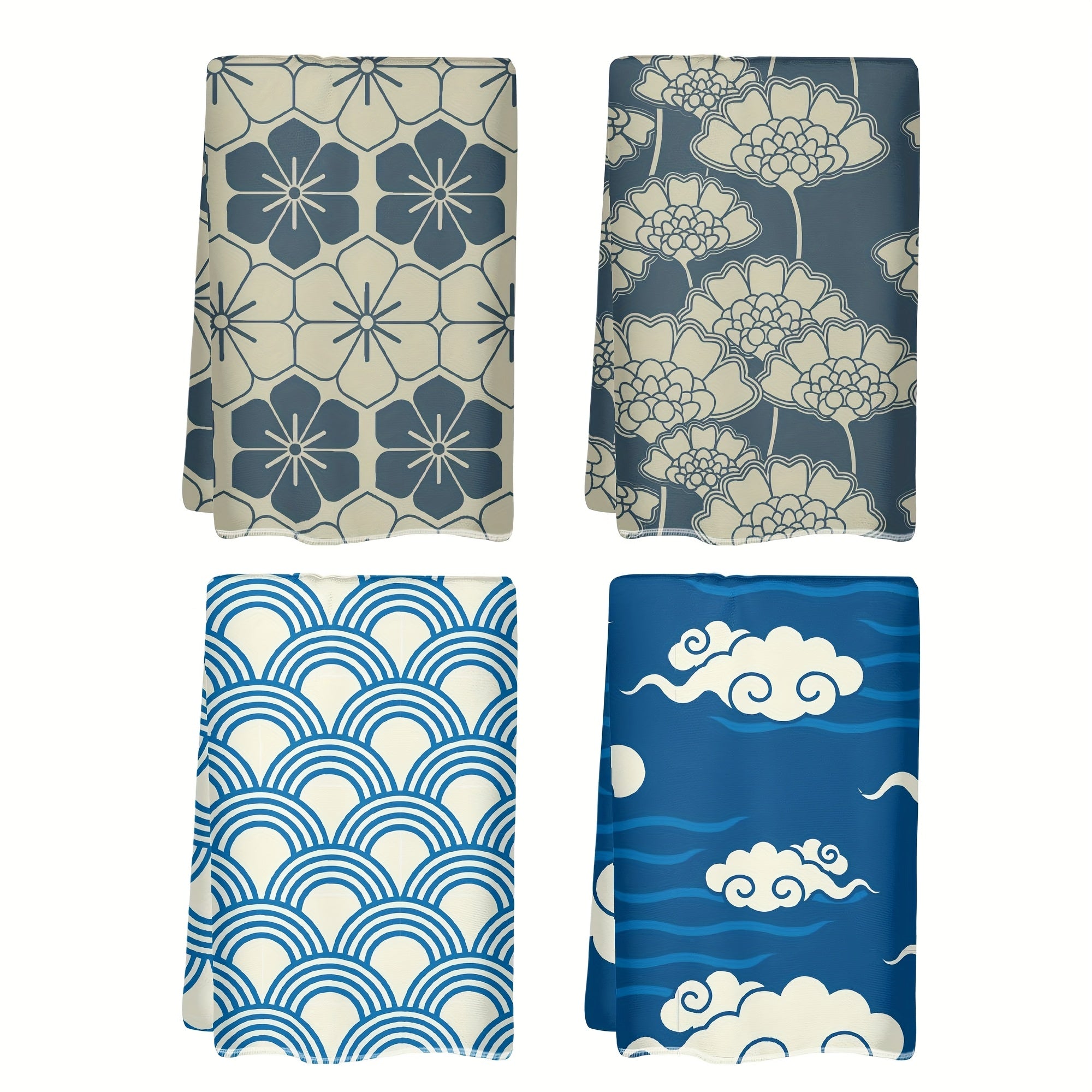 4 Dishcloths, Kitchen Towels Of 4 Dishcloths Featuring Japanese-Inspired Designs