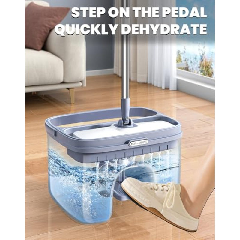 Flat Microfiber Mop and Bucket Set with Wringer | 360° Spin Mop for Floor and Wall Cleaning