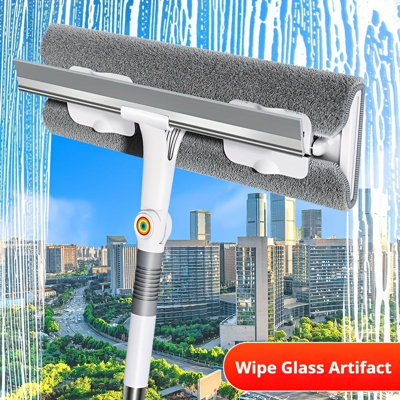 Long Handle Glass Cleaning Brush, 2-in-1 Glass Cleaning Scraper