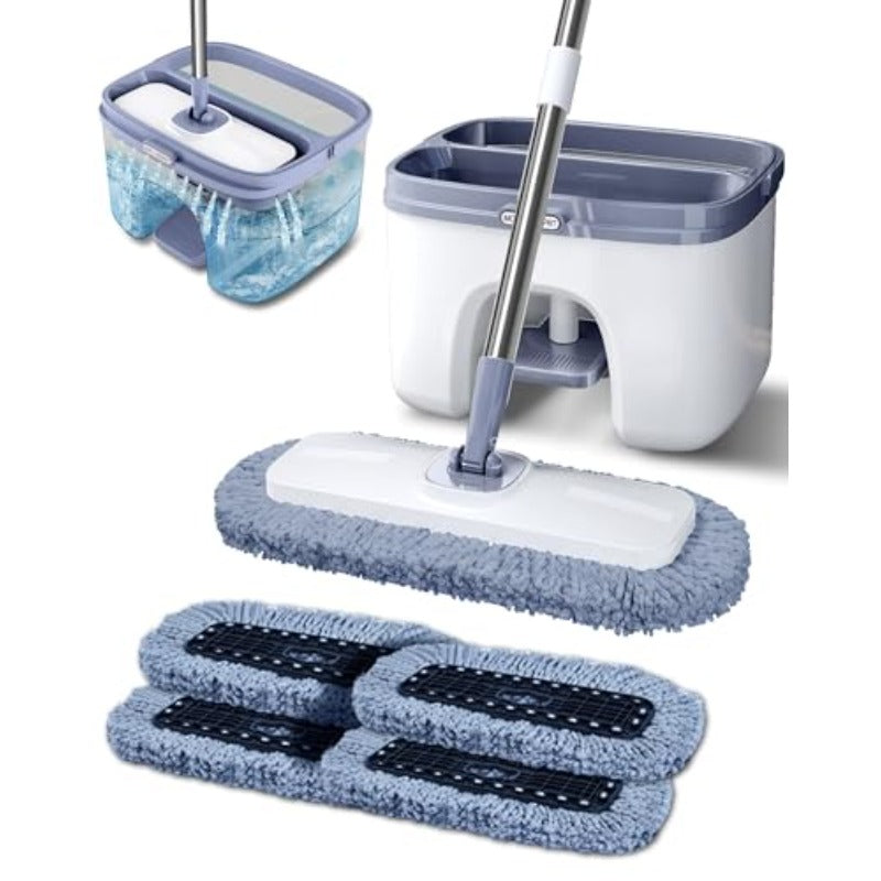 Flat Microfiber Mop and Bucket Set with Wringer | 360° Spin Mop for Floor and Wall Cleaning
