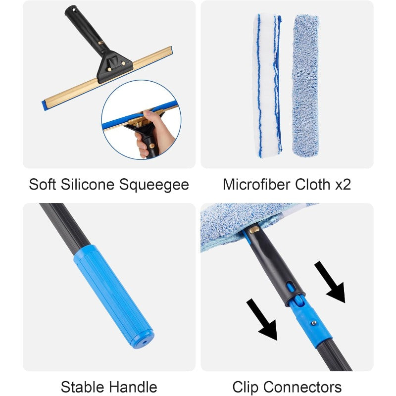 Swivel Squeegee Kit with 4 Extension Poles | for glass Scraper