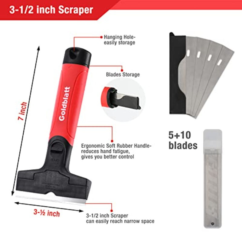 2pcs Glass Scraper Set with 20pcs Blades, 4-Inch Industrial Floor and Wall Tool