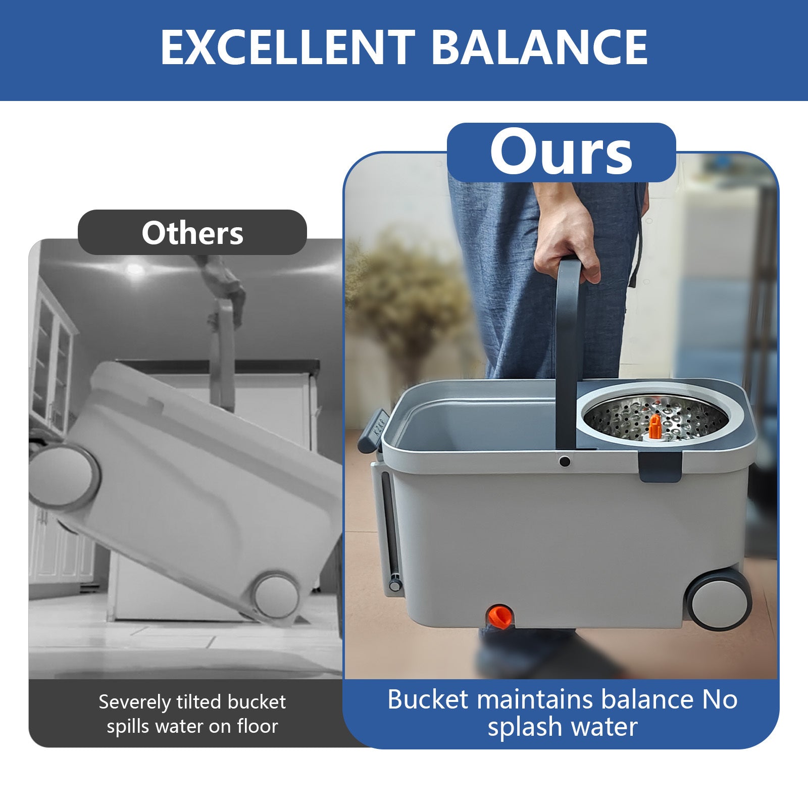 Spin Mop and Bucket with Wringer System, Floor Cleaning Tool with 6 Microfiber Replacement Head Refills