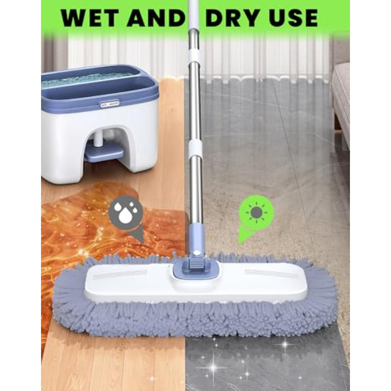 Flat Microfiber Mop and Bucket Set with Wringer | 360° Spin Mop for Floor and Wall Cleaning