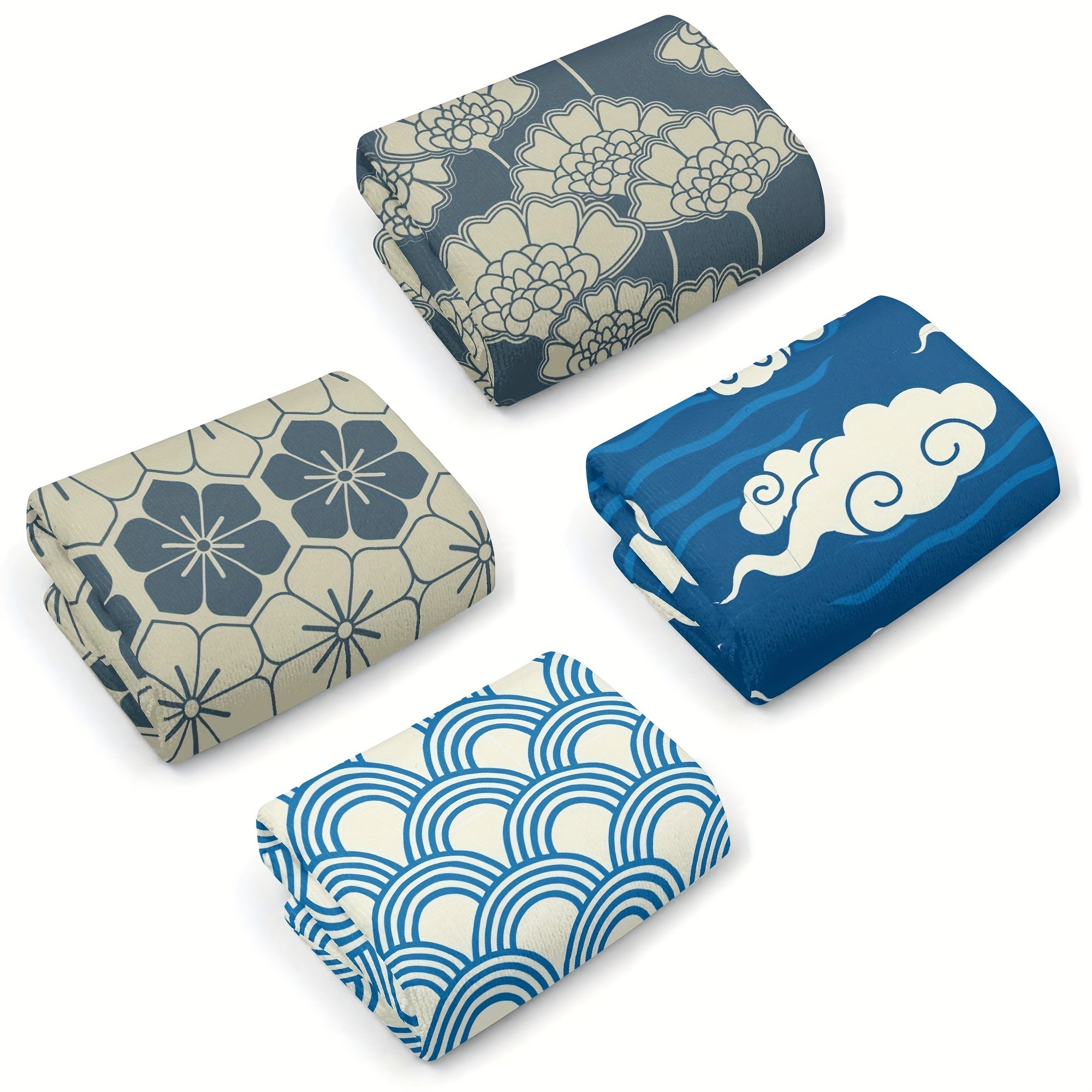 4 Dishcloths, Kitchen Towels Of 4 Dishcloths Featuring Japanese-Inspired Designs