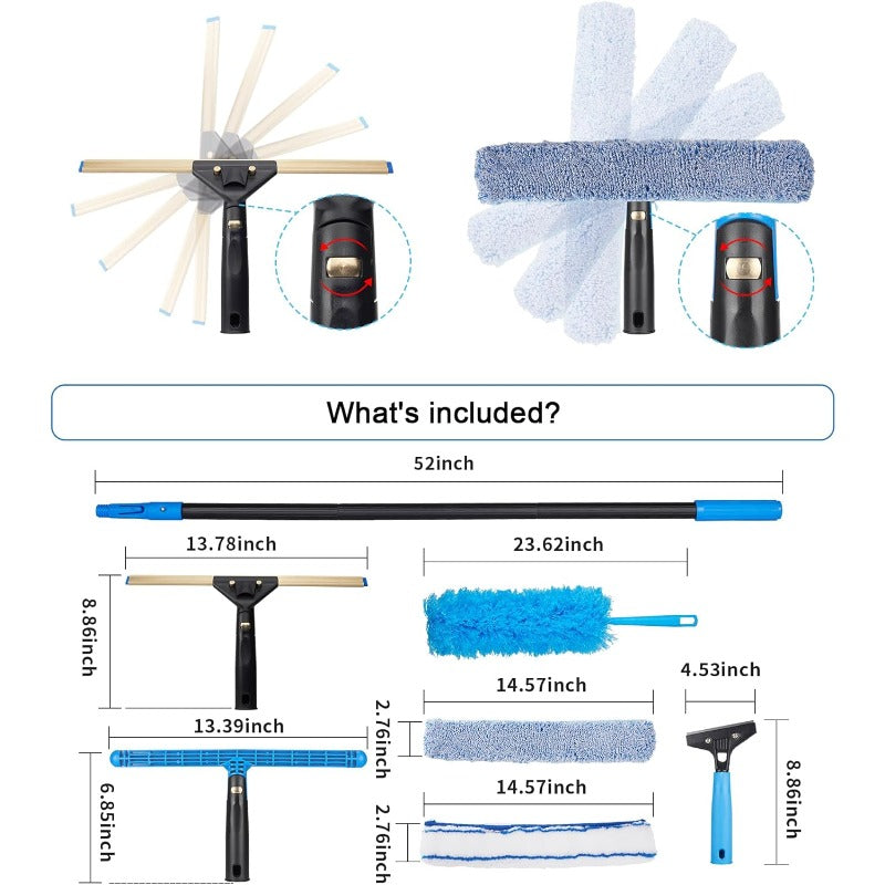 Swivel Squeegee Kit with 4 Extension Poles & Bendable Duster