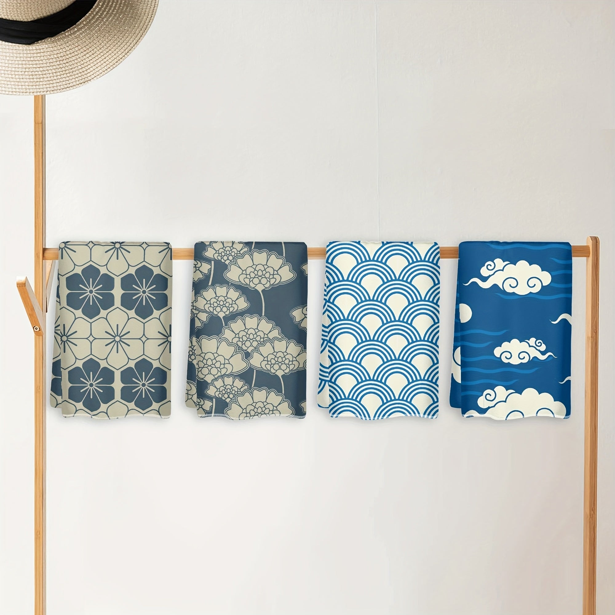 4 Dishcloths, Kitchen Towels Of 4 Dishcloths Featuring Japanese-Inspired Designs