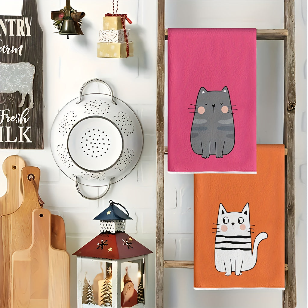 Absorbent Dishcloths 6pcs Multicolor Funny Closed-Eye Cat Print Kitchen Towels | Super Soft